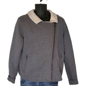 Caslon Gray Sherpa Lined Moto Jacket XL Cozy Fleece Zip Up Collar